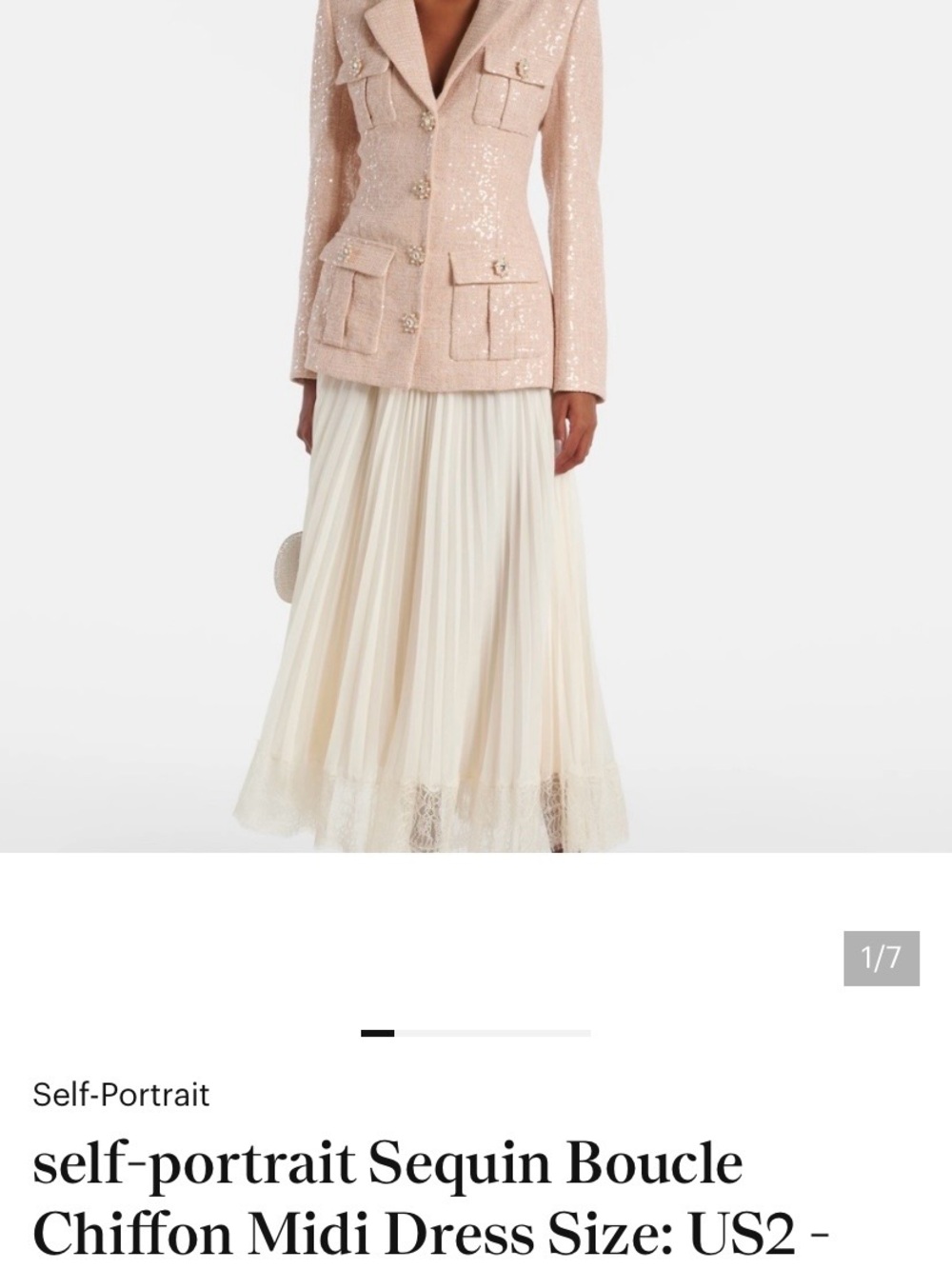 Self-Portrait Cream Chiffon Pleated Midi Skirt